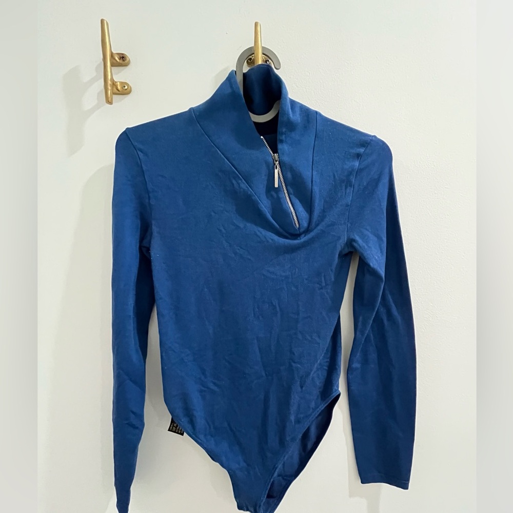 Wolford Bodysuit with Collar & Zipper, Small, Royal Blue